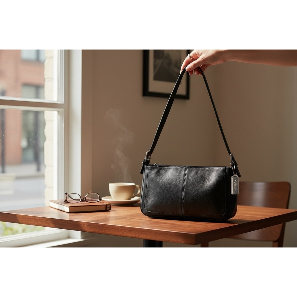 Kenneth Cole Reaction Leather Mini Shoulder Bag Womens Black Satchel Purse